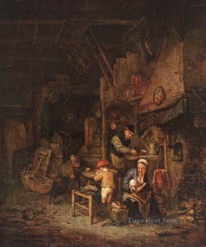  peasant Oil Painting - Interior With A Peasant Family Dutch genre painters Adriaen van Ostade